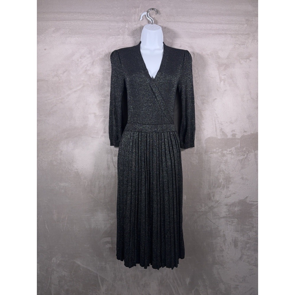 Kate Spade New York Wrap Maxi Dress Womens Small Black Metallic Pleated Lurex
